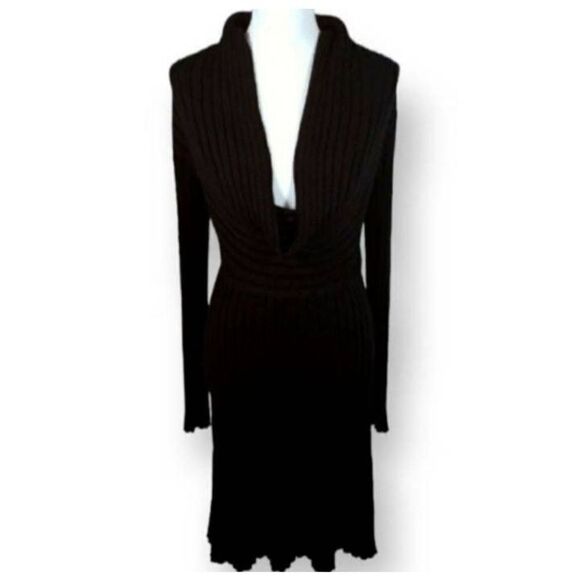 RENEE C. BY SO COOL PLUNGE BLACK KNIT SHIFT DRESS SZ.L EUC. - Picture 5 of 9